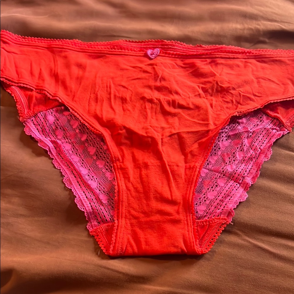 Red and Pink Lace Trim Bikini Panties